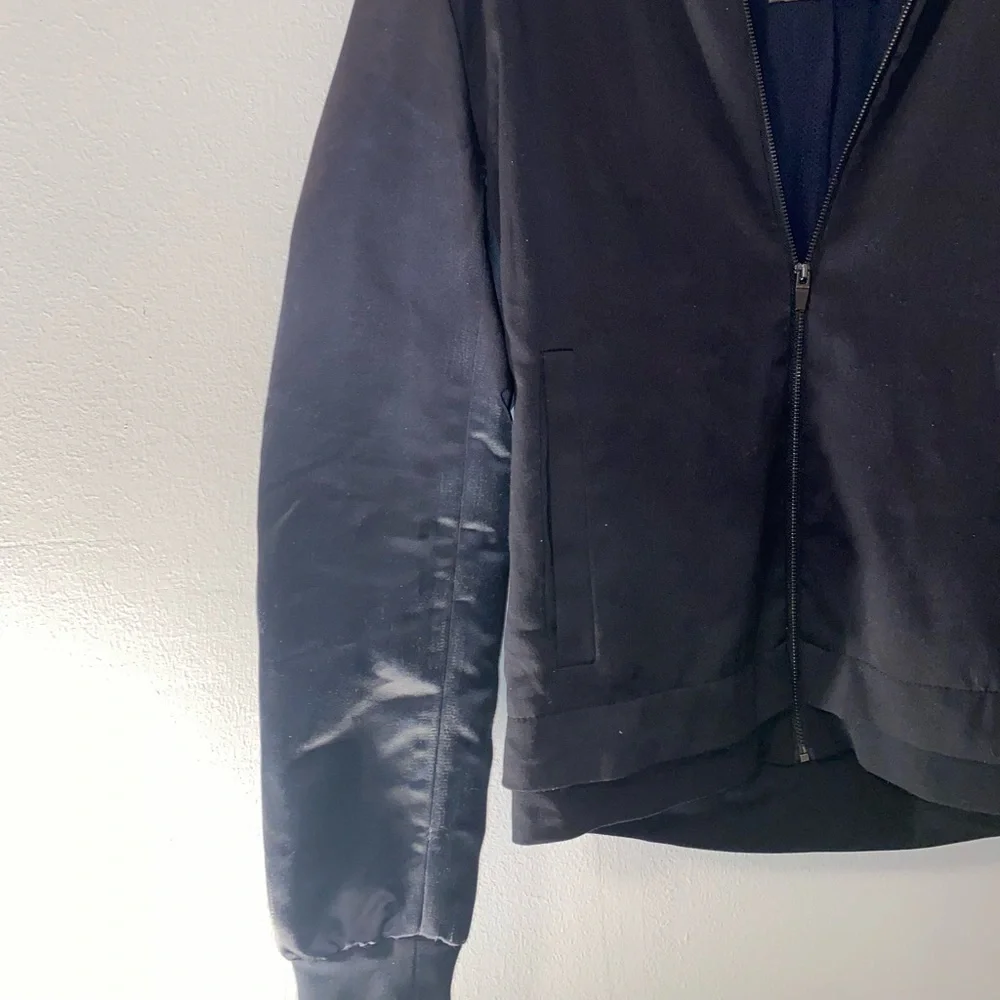 Zara Man Black Bomber Jacket with Satin Sleeves and elastic wrist Size S - Picture 5 of 8